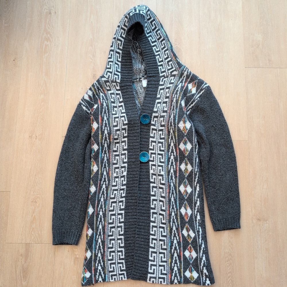 Northern Angel Women Large Hood Cardigan Sweater Southwestern Native Aztec Knit